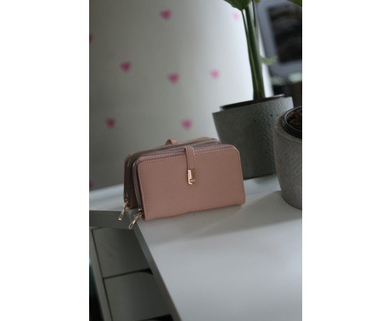 Kadın Pudra Gold Aksesuar Düğme Detaylı Cüzdan Kadın Pudra Gold Aksesuar Düğme Detaylı Cüzdan
