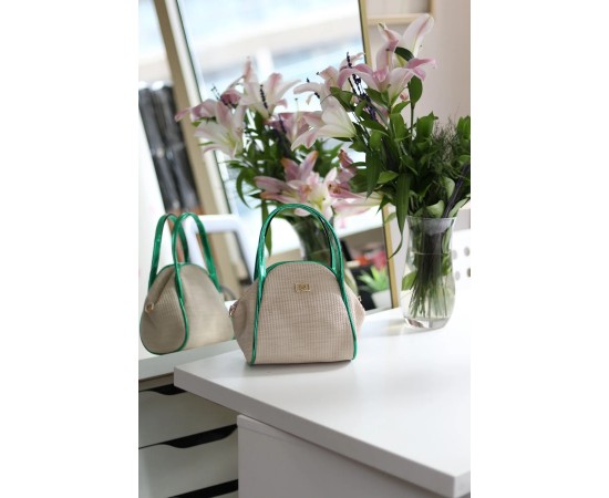 Kadın Yeşil Hasır Görünümlü Çift Saplı Askılı Omuz Çantası