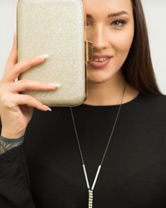 Simli Abiye Altın Kasalı Çanta