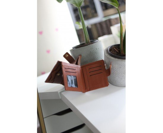  Kadın Taba Kroko Desenli Kartlık Detaylı Kare Cüzdan