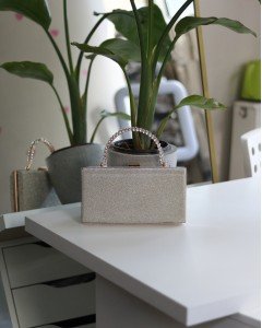 Kadın Gold Simli Taş Kulplu Burslu Abiye El Çantası 