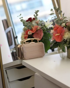 Kadın Rose Gold Metal Tutma Sap Detaylı Çizgi Doku Abiye Çanta