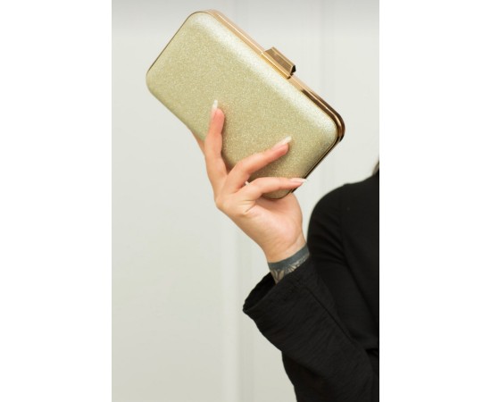 Simli Abiye Altın Kasalı Çanta