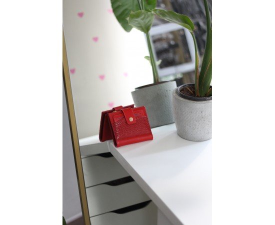 Kadın Kırmızı Kroko Desenli Kartlık Detaylı Kare Cüzdan Kadın Kırmızı Kroko Desenli Kartlık Detaylı Kare Cüzdan