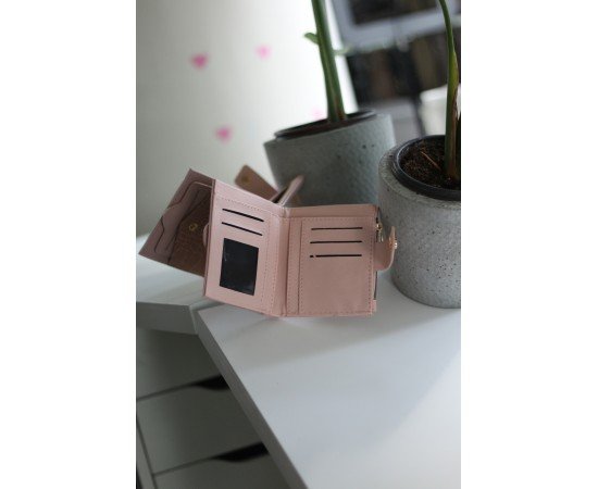  Kadın Pudra Kroko Desenli Kartlık Detaylı Kare Cüzdan