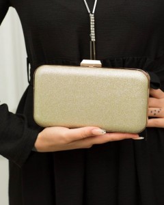 Simli Abiye Altın Kasalı Çanta