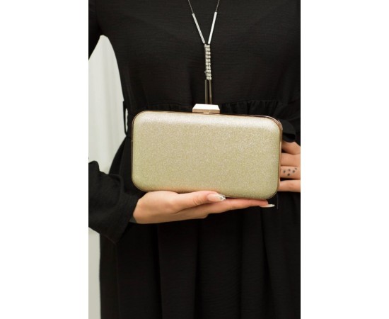 Simli Abiye Altın Kasalı Çanta