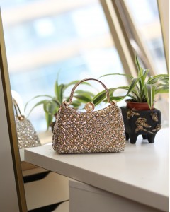 Kadın Gold İnci Taşlı Taşlı Tutma Detaylı Abiye Çanta