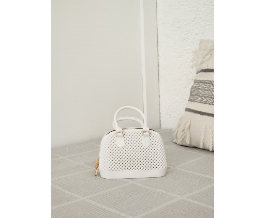  Kadın Beyaz Silikon Çift Kulp Zincir Detaylı El Omuz Çantası