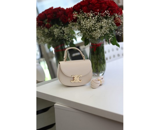 Kadın Krem Kanca Gold Toka Detaylı Mini El & Omuz Çantası