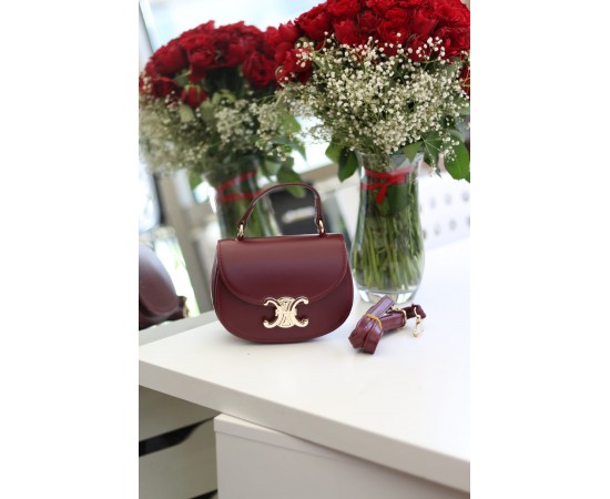 Kadın Bordo Kanca Gold Toka Detaylı Mini El & Omuz Çantası
