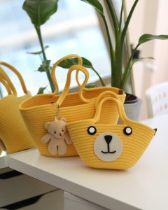 Sarı Örme Aksesuar detaylı 2'li anne kız el çantası