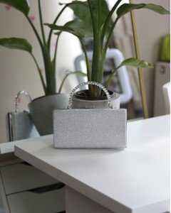 Kadın Silver Simli Taş Kulplu Burslu Abiye El Çantası 