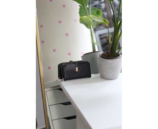 Kadın Siyah Gold Aksesuar Düğme Detaylı Cüzdan Kadın Siyah Gold Aksesuar Düğme Detaylı Cüzdan