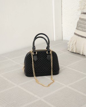 Kadın Siyah Silikon Çift Kulp Zincir Detaylı El Omuz Çantası Kadın Siyah Silikon Çift Kulp Zincir Detaylı El Omuz Çantası