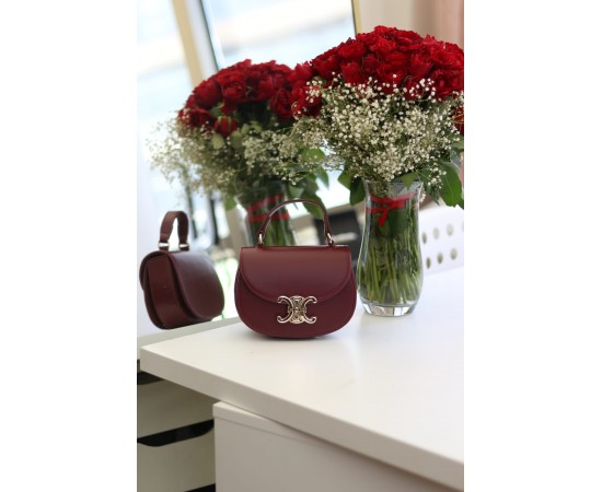 Kadın Bordo Kanca Gold Toka Detaylı Mini El & Omuz Çantası