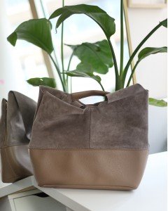 Kadın Vizon Süet Ek Portföylü Büyük Boy Omuz Çantası