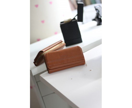 Kadın Taba Klişe Detaylı Büyük Boy Kartlıklı Cüzdan 