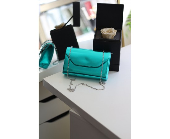 Kadın Turkuaz Parlak Mini Omuz Çantası
