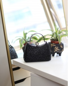 Kadın Siyah İnci Taşlı Taşlı Tutma Detaylı Abiye Çanta