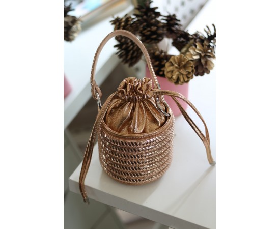 Kadın Rose Özel Form Çapraz Taş İşleme Abiye Çanta