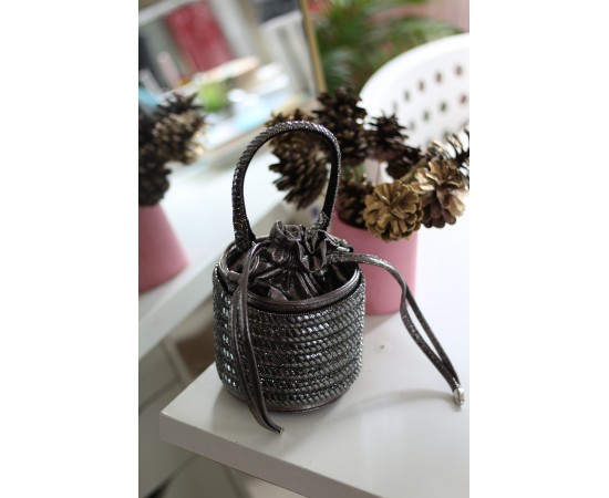 Kadın Platin Özel Form Çapraz Taş İşleme Abiye Çanta