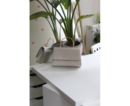 Gold Yaprak Desenli Metal Sap Detaylı El Omuz Çantası