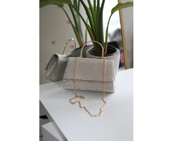 Gold Yaprak Desenli Metal Sap Detaylı El Omuz Çantası