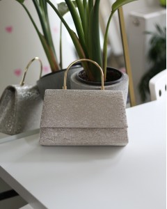 Gold Yaprak Desenli Metal Sap Detaylı El Omuz Çantası