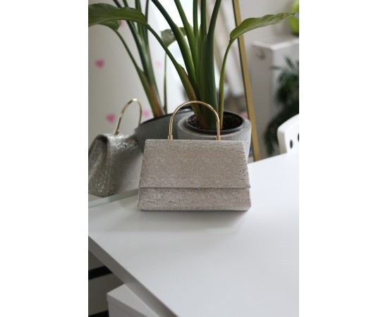 Gold Yaprak Desenli Metal Sap Detaylı El Omuz Çantası