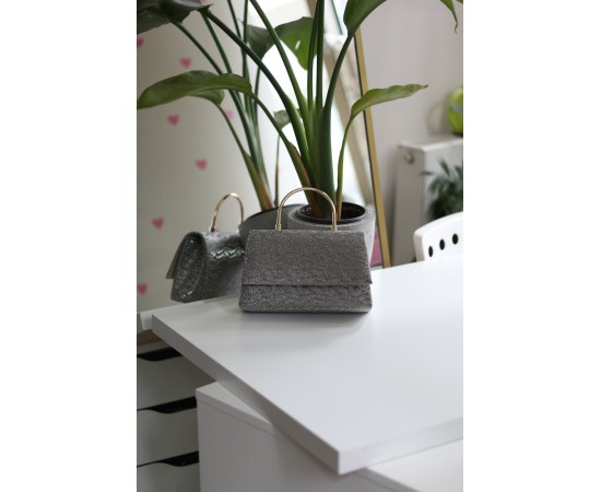 Platin Yaprak Desenli Metal Sap Detaylı El Omuz Çantası