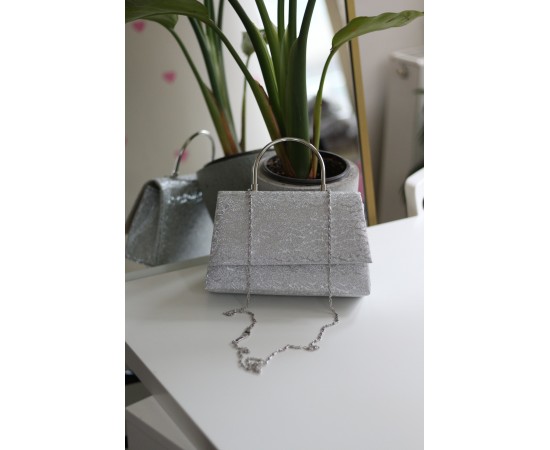 Silver Yaprak Desenli Metal Sap Detaylı El Omuz Çantası