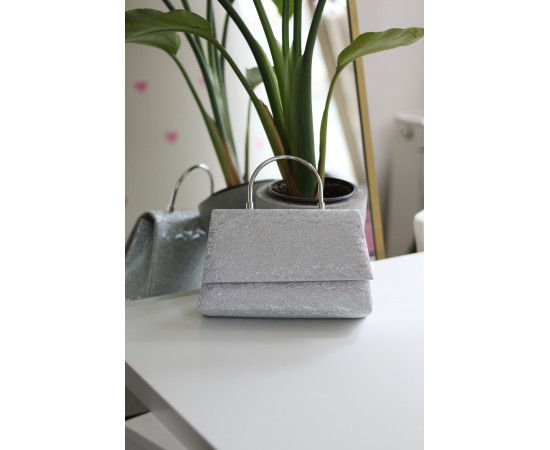 Silver Yaprak Desenli Metal Sap Detaylı El Omuz Çantası