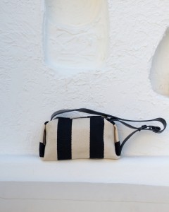 Kadın Lacivert Çizgi Desenli Kanvas Omuz Çantası