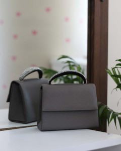 Kadın Antrasit Taş Tutma Detaylı Abiye Omuz Çantası