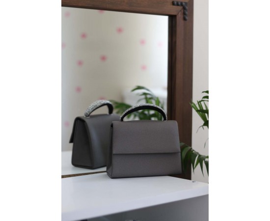 Kadın Antrasit Taş Tutma Detaylı Abiye Omuz Çantası