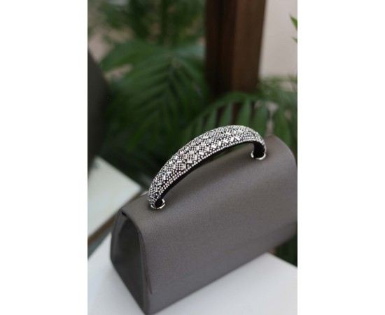 Kadın Antrasit Taş Tutma Detaylı Abiye Omuz Çantası