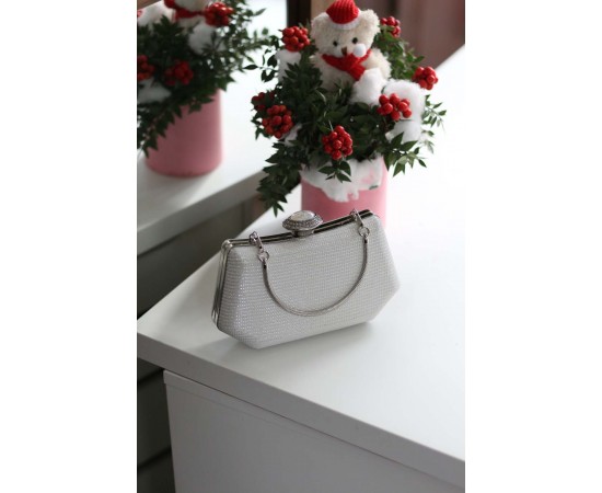 Kadın Beyaz Tutma Detaylı Abiye Çanta 