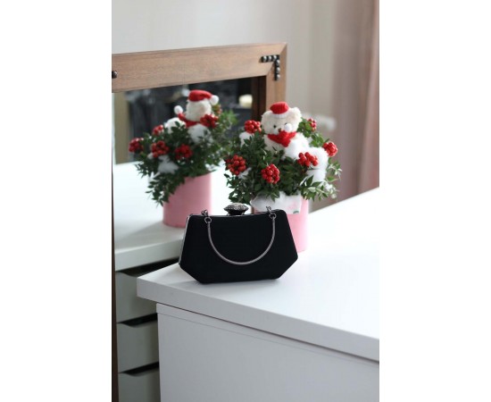 Kadın Siyah Süet Tutma Detaylı Abiye Çanta