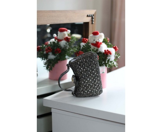 Kadın Platin Taşlı Tutma Detaylı Abiye Çanta