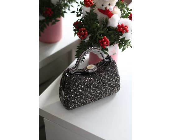 Kadın Platin Taşlı Tutma Detaylı Abiye Çanta