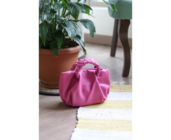 Fuşya Örgü Sap Detaylı Günlük Omuz Çantası