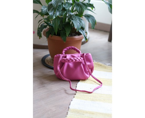 Fuşya Örgü Sap Detaylı Günlük Omuz Çantası