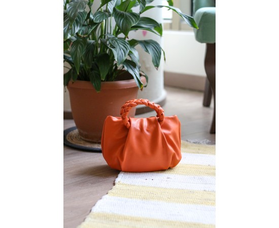 Turuncu Örgü Sap Detaylı Günlük Omuz Çantası