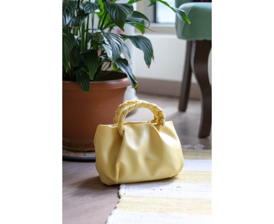 Sarı Örgü Sap Detaylı Günlük Omuz Çantası