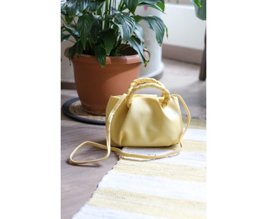 Sarı Örgü Sap Detaylı Günlük Omuz Çantası