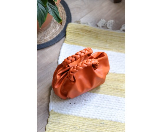 Turuncu Örgü Sap Detaylı Günlük Omuz Çantası