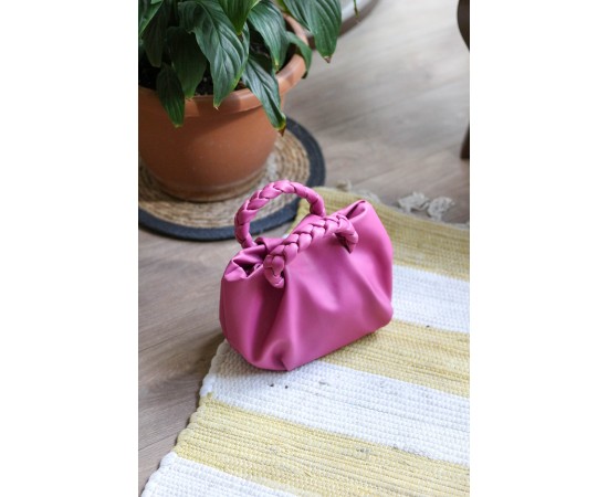 Fuşya Örgü Sap Detaylı Günlük Omuz Çantası