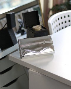 Kadın Silver Rugan Taş Şerit Detaylı Abiye el Omuz Çantası