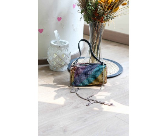 Rainbow Özel Form Taşlı Abiye Çanta